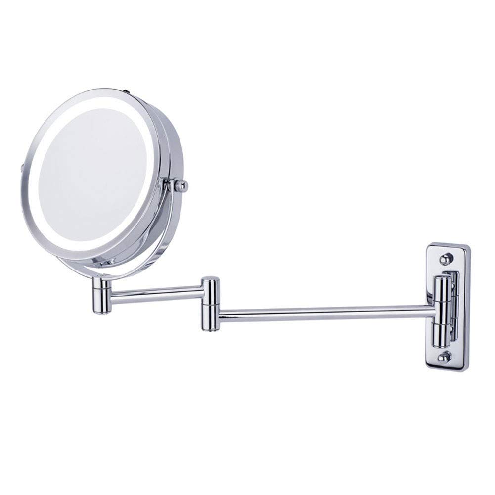 Miroir LED salle de bain rond 6 pouces grossissement 5X et bras extensible