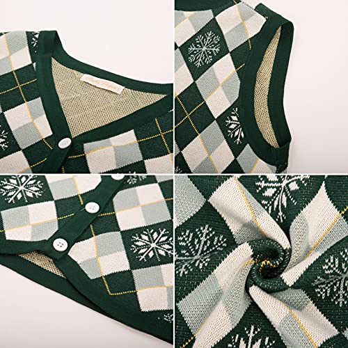 Women's V Neck Plaid Sweater Vest Christmas Knit Sleeveless Casual Green Sweater #TOP6