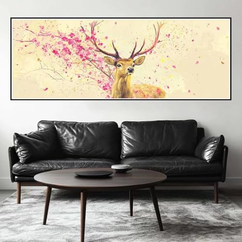 Flor de cerezo Pintar por Numeros Adultos 55x165 cm, DIY Ciervo Pintar por Números Niños, Pintura por Numeros con Pigmento Acrílico y Pinceles, Para Decoración de Pared Hogar (Sin Marco) -H462