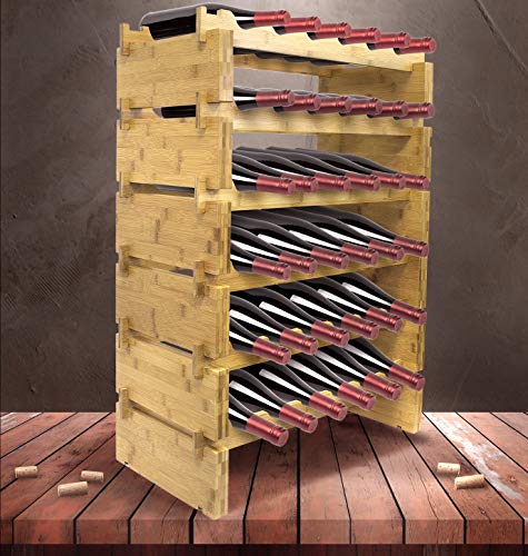 image for Sorbus Stackable Bamboo Wine Rack — Classic Style Wine Racks for Bot