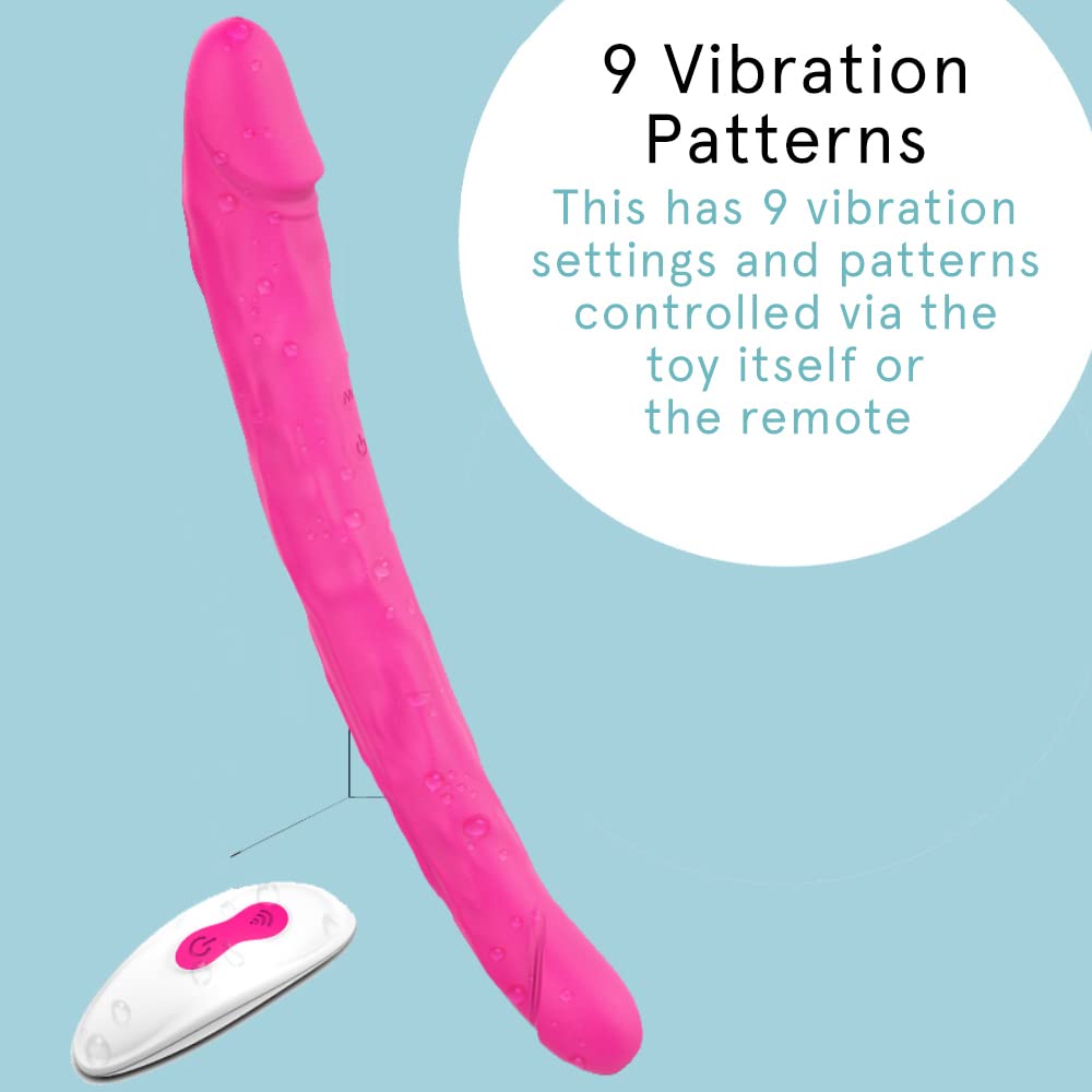 Vibrador de consolador de doble extremo Sh para juegos lésbicos | Rosa | 9 modos de vibración | Impermeable | Recargable con cargador USB incluido