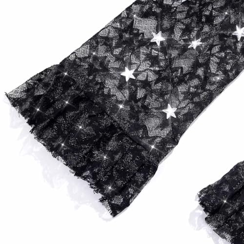 Image of Leg Warmers Lace Star Ruffle Long Thigh Highs Socks Black Y2K Leg Warmers for Women