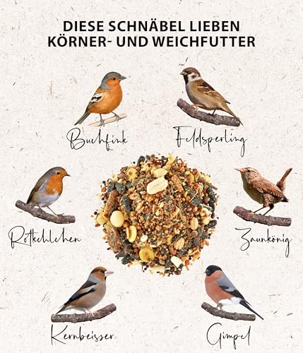 Dehner Natura Premium Wildvogelfutter, Körnerfutter / Weichfutter, Ganzjahresfutter proteinreich / energiereich, hochwertiges Vogelfutter für Wildvögel, 5 kg