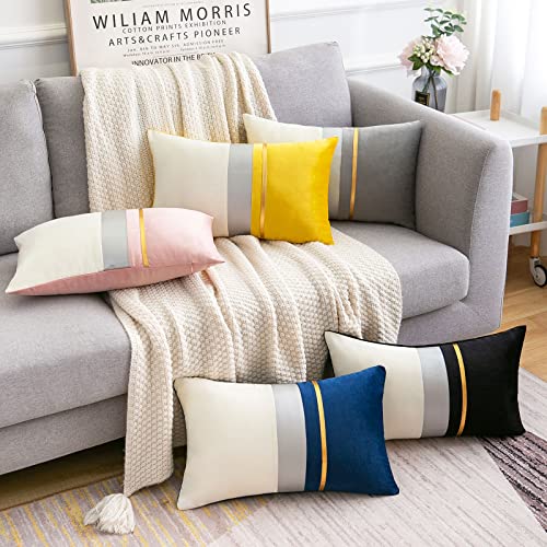 Serento Cushion Covers 30 x 50 cm Navy Blue Gold Striped Patchwork Velvet Case Luxury Modern Rectangle Throw Pillow Cover Decorative Lumber for Bedroom Living Room Cases Bed Sofa Car 12 × 20 Inches - Cosy Home Interiors Serento Cushion Covers 30 x 50 cm Navy Blue Gold Striped Patchwork Velvet Case Luxury Modern Rectangle Throw Pillow Cover Decorative Lumber for Bedroom Living Room Cases Bed Sofa Car 12 × 20 Inches - Image 7
