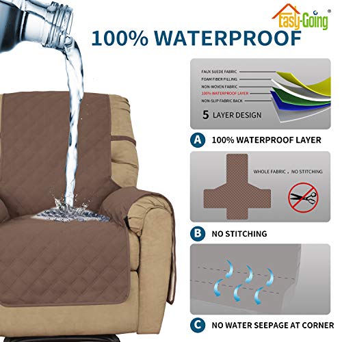 Image of Easy-Going Sofa Slipcover Waterproof Recliner Chair Cover Non-Slip Fabric Couch Cover for Living Room Washable Furniture Protector for Pets Kids Children Dog Cat (Recliner, Brown)