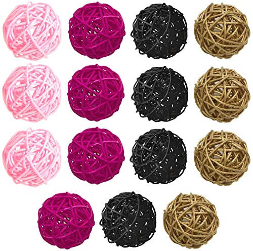 Since 15Pcs 2Inch Hot Pink Black Gold Pink Decorative Wicker Rattan Balls Party Decoration For Bachelorette Bridal Baby Shower Women Birthday Vase Filler,House Ornament,Christmas Tree Garden Decor #TOP6