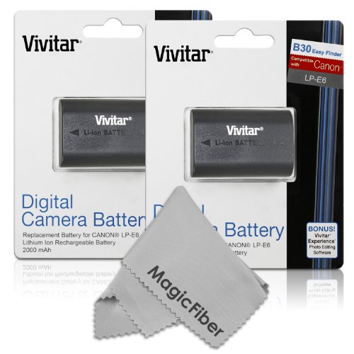 (2 Pack) Vivitar LP-E6 LP-E6N High Capacity 2000mAH Li-ion Batteries for CANON 5D Mark II, 5D Mark III, 5D Mark IV, EOS 6D, 60D, 7D, 7D Mark II, 70D, 80D (Canon LP-E6 Replacement)