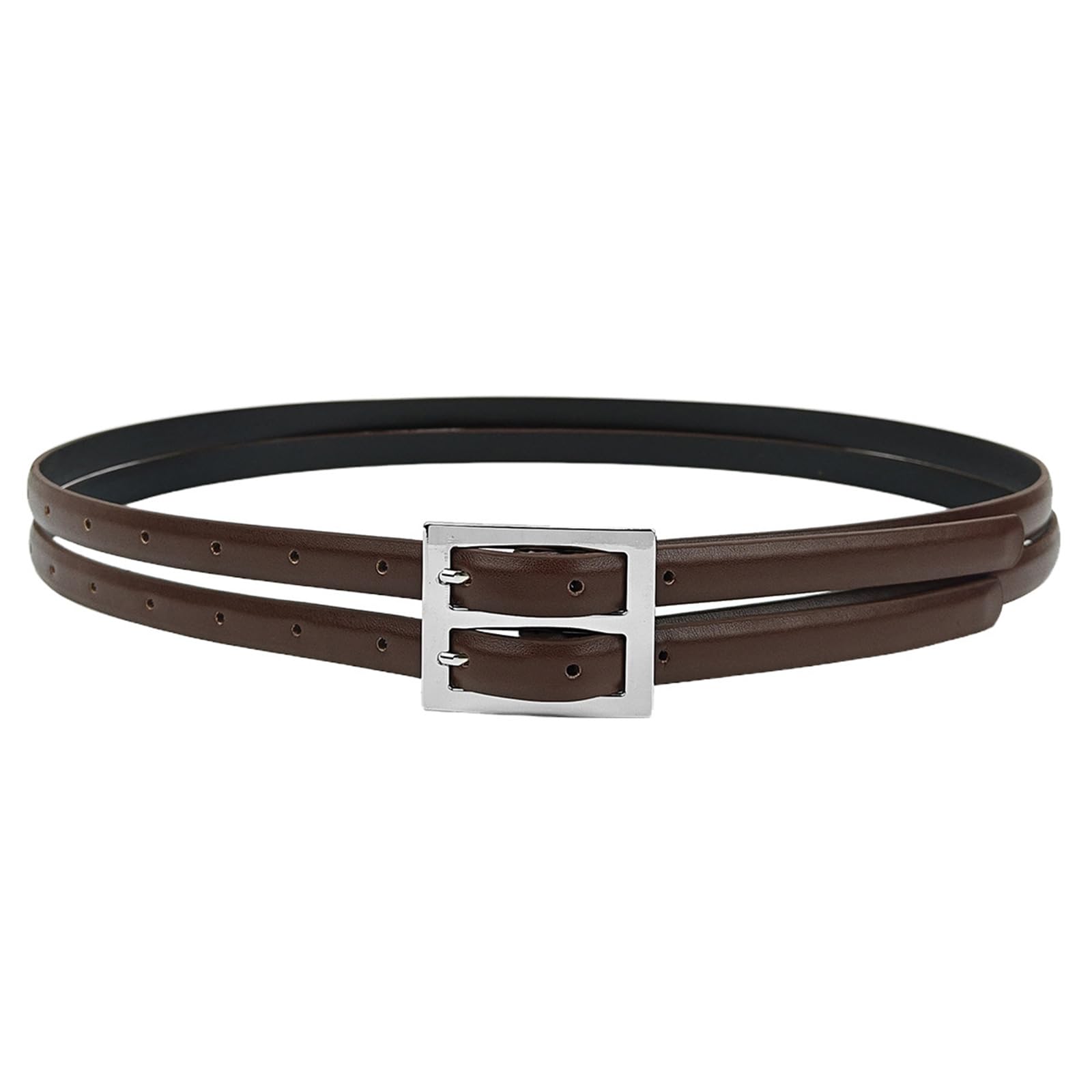 Ulijth Unisex Coffee Stylish Double Buckle Belt Ladies Dress Waistbands Stylish Western Leather Belt For Professional And Students