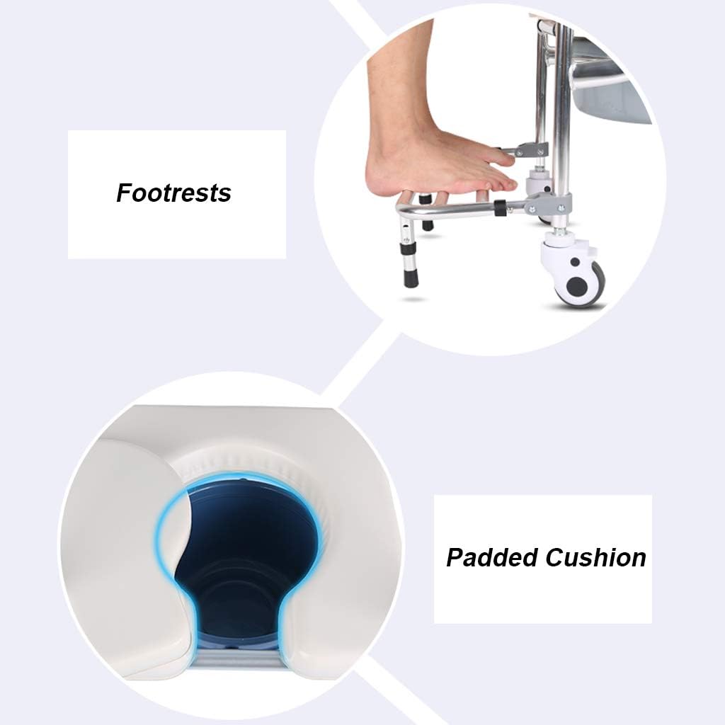 3 in 1 車椅子の車椅子 ベッドサイド便器シート 妊娠中のバススツール＆シャワーチェア フットレスト付き パッド入りアーム/背も