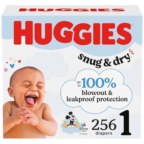 Image of Huggies Size 1 Diapers, Snug & Dry Newborn Diapers, Size 1 (8-14 lbs), 256 Count (4 Packs of 64), Packaging May Vary