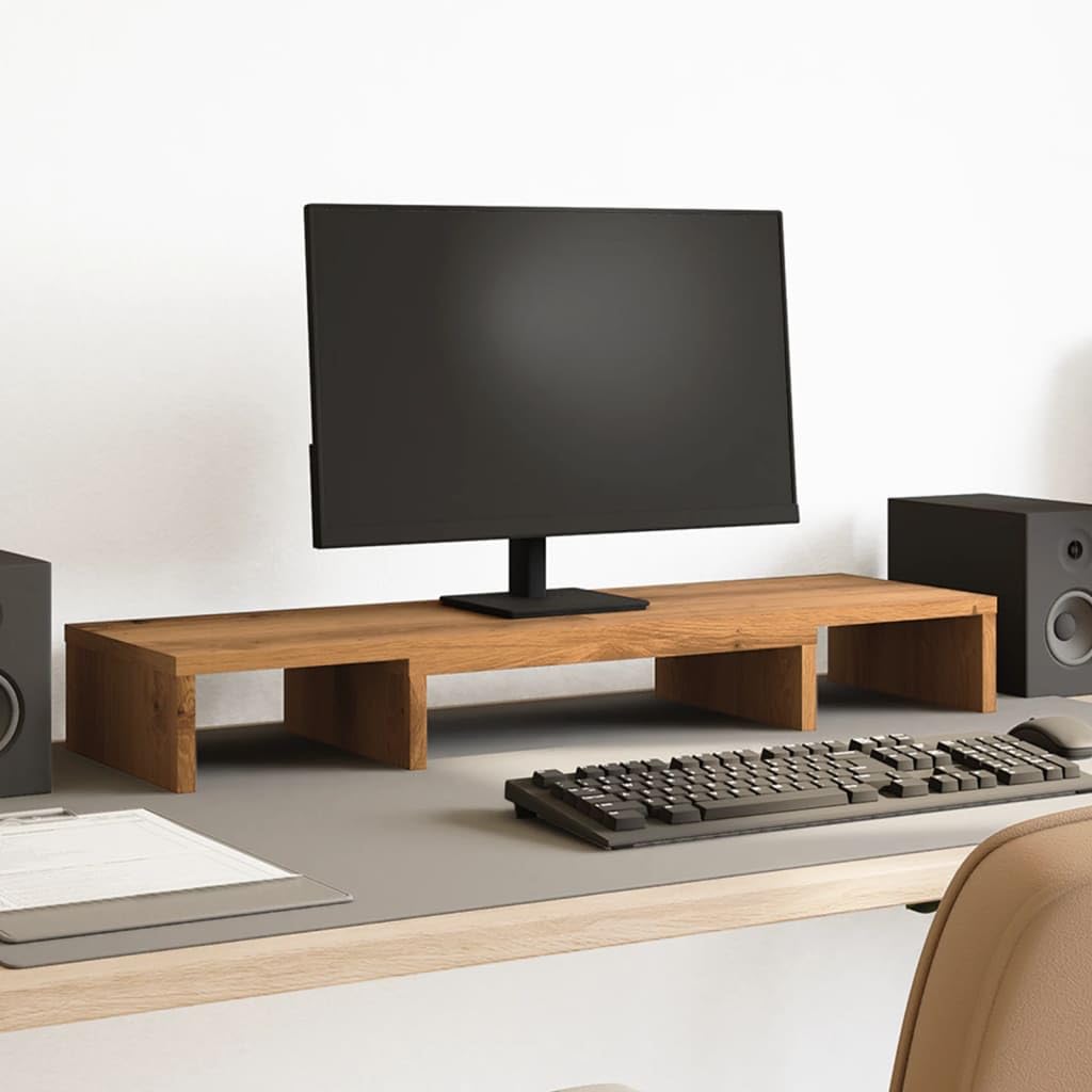 Supporto per monitor regolabile in legno di rovere Artisan, 80 x 24 x 10,5 cm, ergonomico, regolabile in altezza, salvaspazio e stabile, per scrivania per computer, tavolo da gioco, home