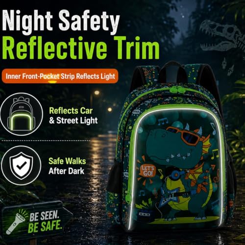 Image of Boys Backpack, 16 inch Dinosaur Kids Bookbag with Lunch Box, 3Pcs Dino School Backpacks for Elementary Preschool Kindergarten (Green)