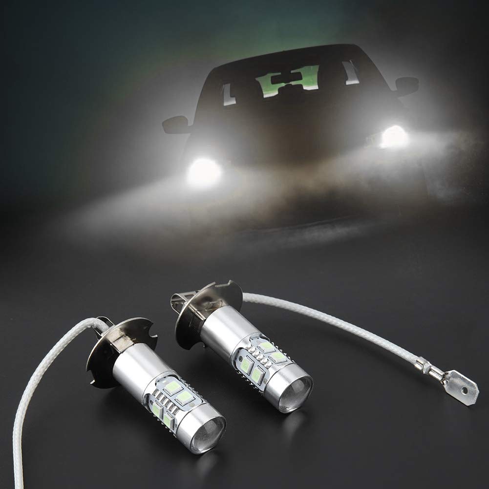 2-Pack H3 LED Fog Light Bulbs - Super Bright White 15W, For Fog & Driving Lights (Not Headlights)