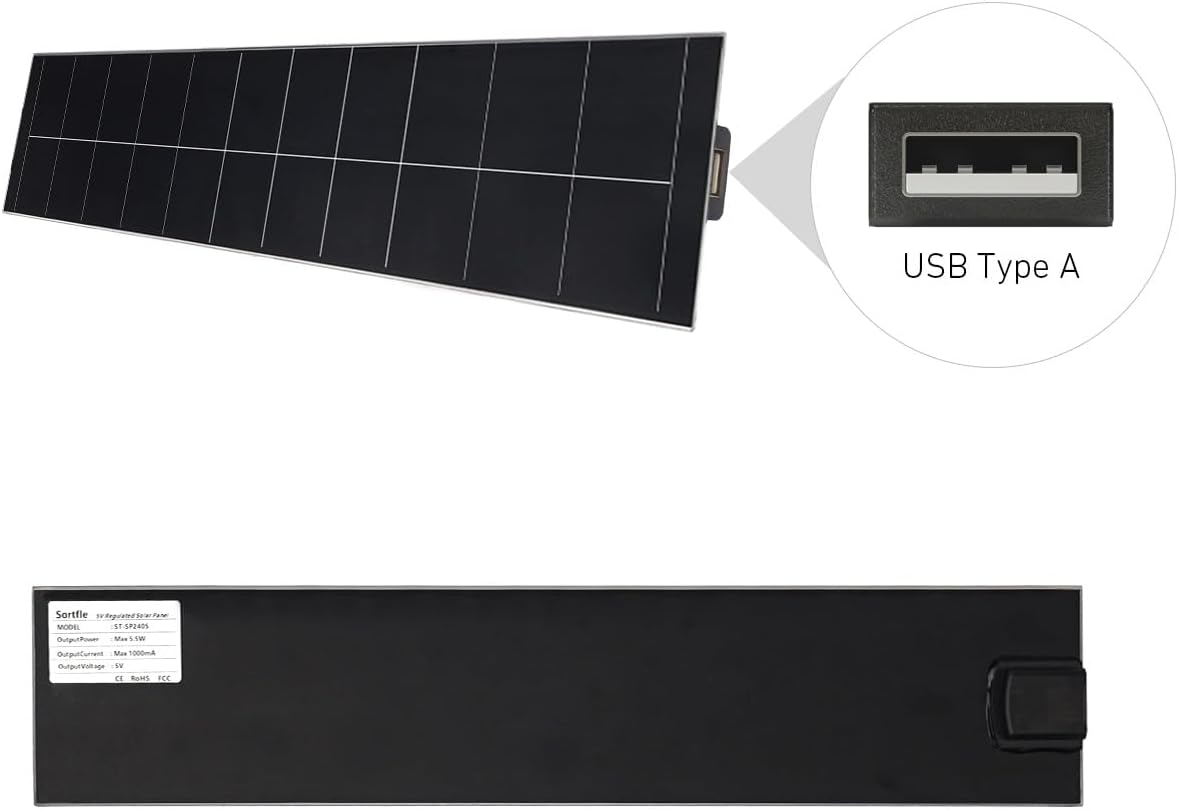 5V USB Solar Panel - Blinds Solar Charger for Windows Blinds, Roller Shades, Motorized Blinds, USB Port, 5/5W High Compatibility Solar Panel