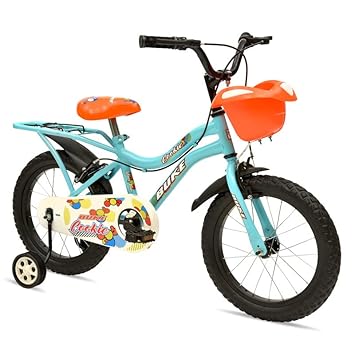 Avon Buke Bicycles Cookie 16T Cycle for Girls | Wheel Size:16 inches | Steel Frame:10.5 inches | Rigid Fork | Caliper Brake | Steel Rim | Training Wheels & Basket | Matt Gloss Finish(Light Blue)