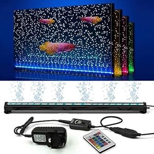 NEWNEN Lámpara de Acuario, Mando a Distancia Resistente al Agua, 5050 LED Luces de Burbujas de Aire que Cambian de Color con Controlador de 24 Teclas para Acuarios, 23 cm