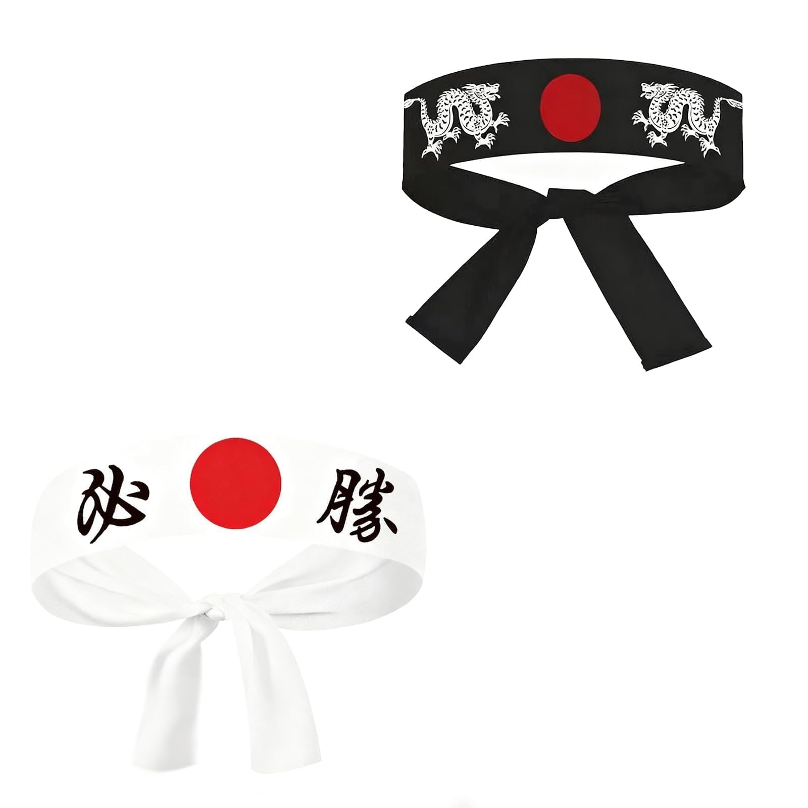 Aiyraa 2pcs Japanese Samurai Headbands, Naruto Headband, Karate Headband, Naruto Inspired Martial Arts Gift, Samurai Costume Accessory, Ninja Training Headwear for Man Women