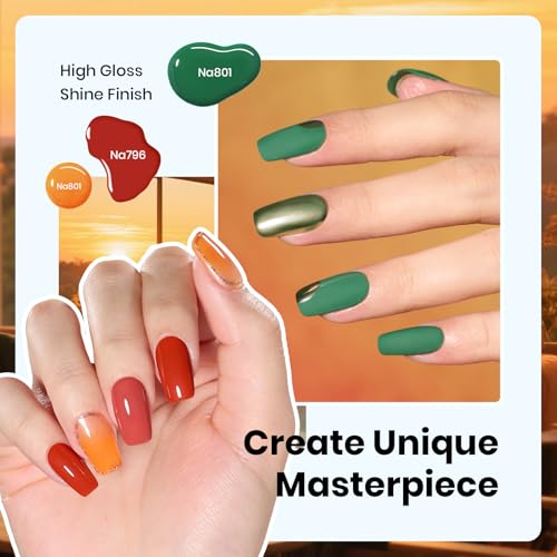 Image of Beetles Hema-Free Gel Polish Set - 6PCS 15ml Full Size Golden Hour Summer Gel Nail Polish Set, Burgundy Orange Dark Red Green Color Matching Bottles Soak Off UV LED DIY Home Salon Gift for Women