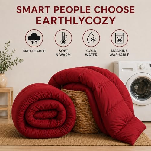 Image of Luxury Hotel Collection Cotton Comforter | All-Season Lightweight Quilt for Hot Sleepers | Plush, Breathable & Box-Stitched (Queen) Blood RED