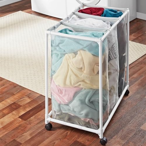 3-Bag-Mesh-Rolling-Laundry-Sorter-Cart-Soft-Silver-Easy-Roll-Casters-Space-Saving-Durable-Perfect-for-Bedroom-Laundry-Room-Easy-Sort-Use
