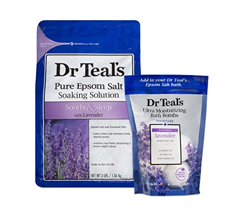 Image of Dr Teal's Epsom Salt Soaking Solution and Ultra Moisturizing Bath Bombs with Pure Epsom Salt, Lavender, 3lb Bags, and 4 Count Bag