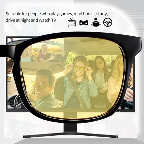Image of Polarized Sunglasses for Women Men Night Vision Glasses Anti Glare | Yellow Anti Glare UV400 Lens, Lightweight Square Frame, for Day Night Use, Driving, Fishing, Cycling, Traveling