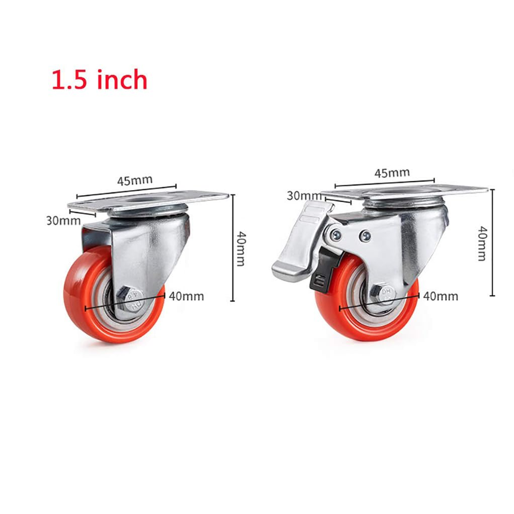 Ruote con 4X rotelle, ruote pivotanti con bloccaggio per carichi pesanti e freno, mobili 1,5 pollici 2 pollici 240 kg ruote universali industriali a doppio cuscinetto in PU 1.5in