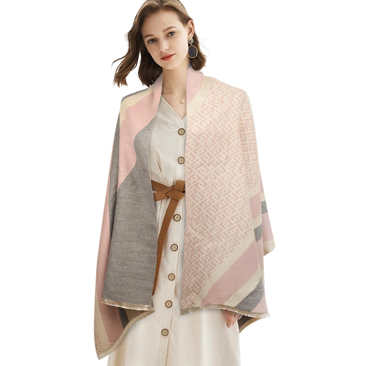 EXTREE Foulards pour femme pashmina soyeux châle pour soirée habillée, couverture, poncho ouvert sur le devant, F-rose., Medium