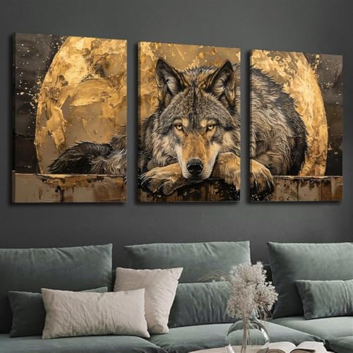 Impression sur toile loup 3 pièces 75x110cm tableau abstrait