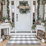 Buffalo Plaid Check Rug Outdoor 27.5 x 43 Inches Grey Washable Woven Outdoor Rugs for Layered Door Mats Porch/Kitchen/Farmhouse