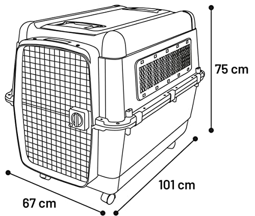 Flamingo Transportkäfig Lanta – Dunkelgrau | Größe XXL (67 × 101 × 75 cm) | Sicher, Praktisch & Komfortabel für deinen Hund!