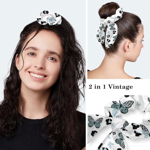 Image of Butterfly Leopard Scrub Cap, Adjustable Working Cap with Button, Bouffant Caps with Bow Hair Scrunchy