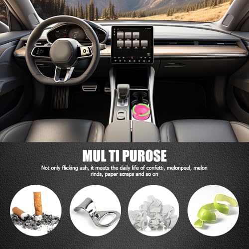 Image of Glow in The Dark Ashtray, Car Ashtray, Cigarette Self-Extinguishing Car Cup Holder Ashtrays with Lid, Universal Portable Mini Vehicle Cigarette Trash Can Auto Accessories for Cars (Pink)