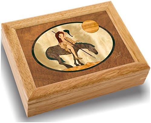 MarqArt American Indian Wood Art Jewelry Trinket Box & Gift - Handmade USA - Unmatched Quality - Unique, No Two are the Same - Original Work of Wood Art (#2112 End of Trail 6x8x2)