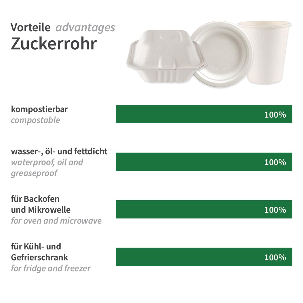 FRANZ MENSCH 250 Stück NATUREStar Menüboxen mit Klappdeckel, 3-geteilt | Zuckerrohr, weiß, V: 1,1l, L: 22,5cm, B: 20cm, H: 9cm, Karton, Menüboxen, Lunchboxen, Klappboxen