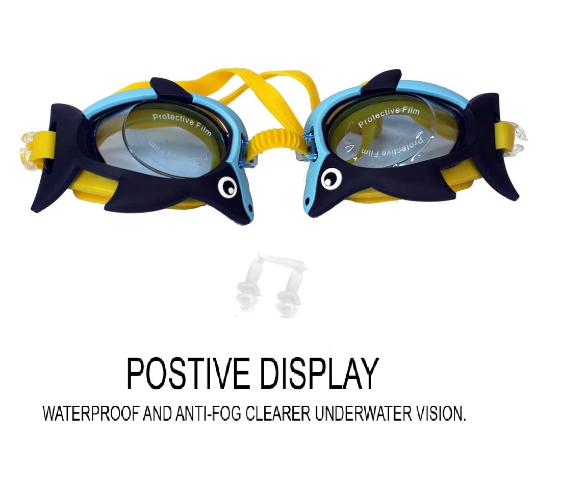 AASA Swim Learning/Protection Durable Flexible Silicone Swimming Accessories for Kids (Cartoon Swimming Goggles, Blue) 1