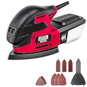 LUMBER JACK DS220 220W Detail Palm Sander with Dust Extraction, Ergonomic Handle, Quick Sandpaper Change, and Versatile Sanding Pads, Compact, Lightweight, Ideal for Corners & Detailing