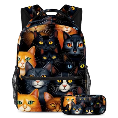 Sacs à dos de jour motif chat coloré ensemble 2 pièces avec trousse pour garçons et filles