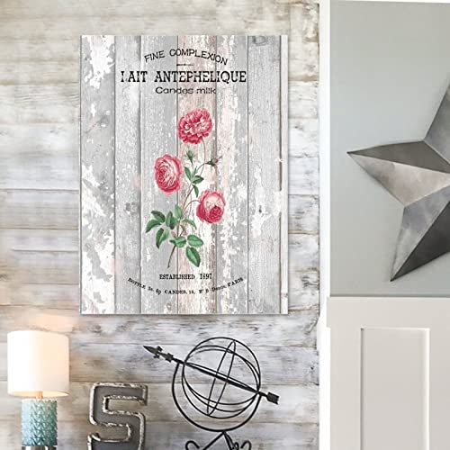 Panneau en bois vintage bouquet de fleurs romantiques style ferme 45x61 cm