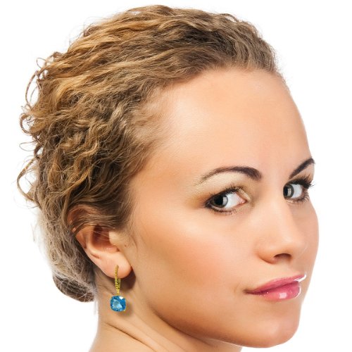 14k Solid Gold Rope Leverback Earrings with Blue Topaz3