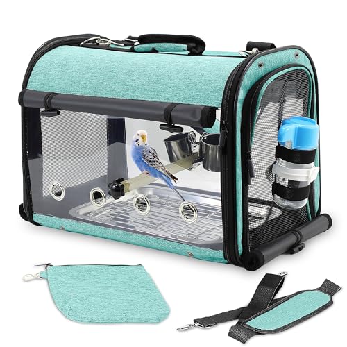 KNUTI – Premium Small Pet Bird Carrier Cage – Portable Travel Cage for Parakeets, Lovebirds, Finch, and Canaries – Airlines Airplane Plane Approved (Teal)