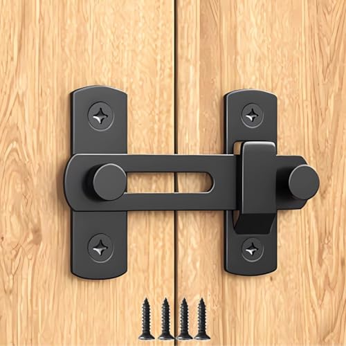 Image of Stainless Steel Flip Latch Door Lock - Sliding Barn Door Lock, Safety Gate Latch for Garden, Bathroom, Garage, Coop, Closet, Cabinet & Window - Heavy Duty Bolt Lock Hardware (Black)