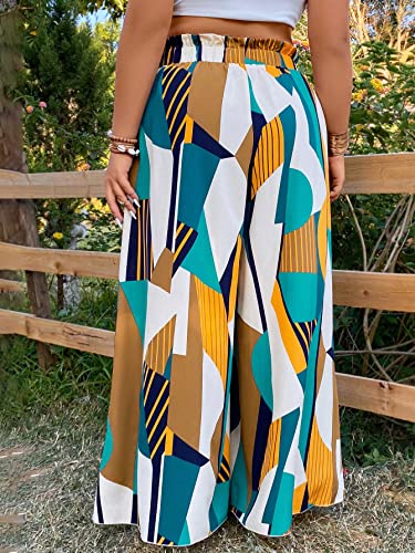 WDIRARA Women's Plus Size Printed Drawstring Waist Split Side Wide Leg Pants2