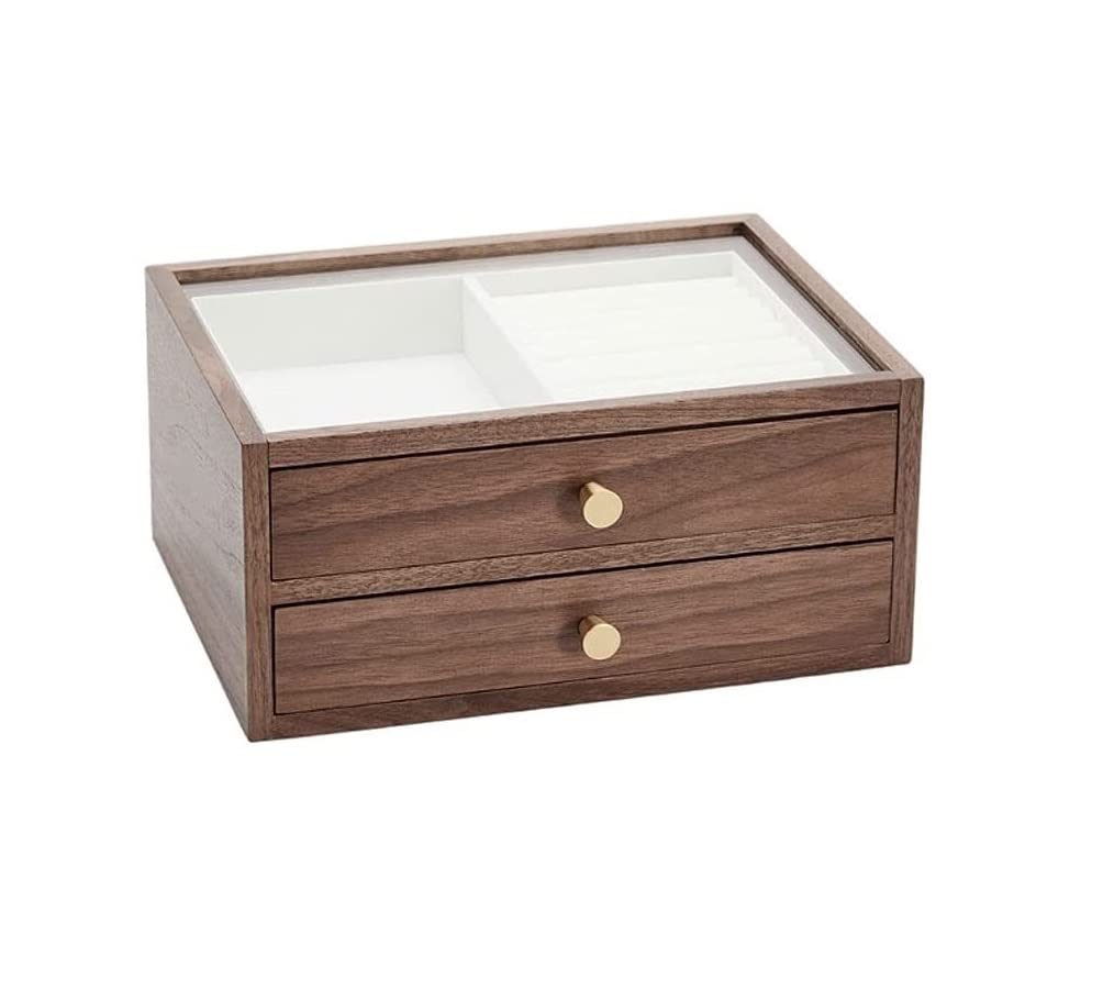 YNIYUJKL Jewelry Box Jewelry Case Wooden Storage Clear Window Jewelry Casedouble-Layer Large-Capacity Jewelry Storage Box Multifunction Jewelry Box Jewelry Organizer,A