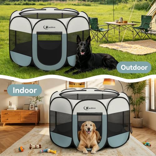 Image of Siedihit Dog Playpen Tent Crate Cage Indoor Outdoor Travel Extra Large Grey