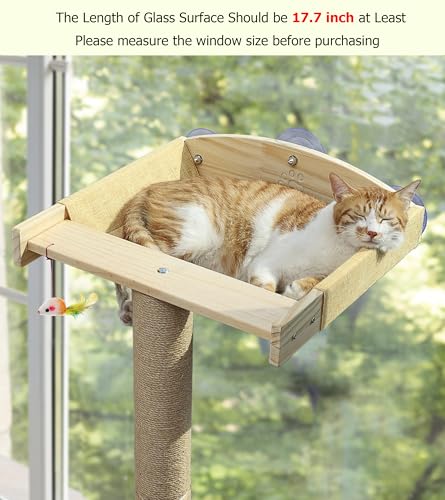 Image of Cat Window Perch with Tall Scratching Posts, Inside 46 inch Climbing Tree Hammmock Mounted with Suction Cups for Sleeping,Playing and Watching Birds