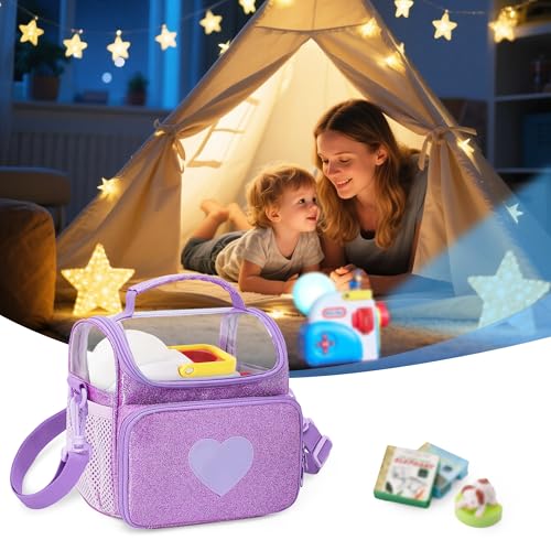 LoDrid Travel Carrying Case Compatible with Little Tikes Story Dream Machine Starter Set, Storage Bag with Handle and Shoulder Strap for Characters and Books, Purple, Case Only - Thumbnail 7