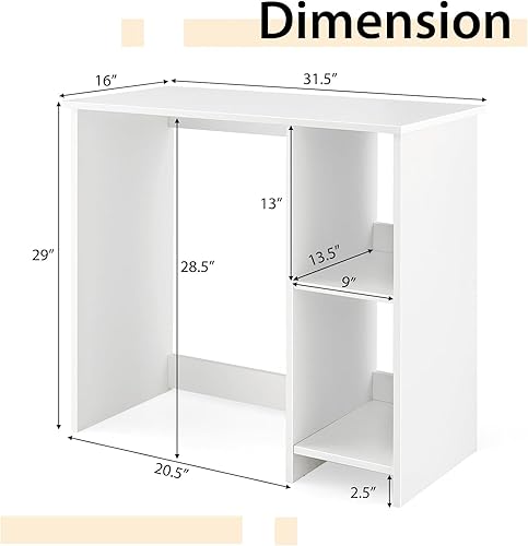 Miniatura 2 de MEDIMALL Escritorio de oficina en casa de 31.5 pulgadas, escritorio de computadora de estilo simple, escritorio de estudio moderno con estantes,
