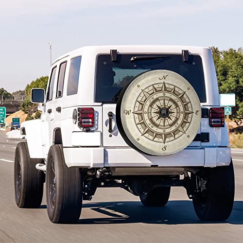 Image of Delerain Spare Tire Cover with Backup Camera Hole Vintage Compass Wheel Covers Waterproof Dust-Proof UV Sun Universal Fit for Jeep Trailer RV SUV Truck (18 Inch for Diameter 32 inch-34 inch)