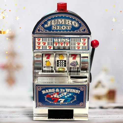777 Silver Slot Machine Casino Toy Piggy Bank Replica with Flashing Lights and Jackpot Alert Sounds